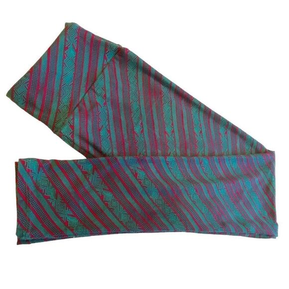 1256 LuLaRoe Leggings Size OS Teal Green Red Diagonal Stripes Print New - Picture 1 of 4